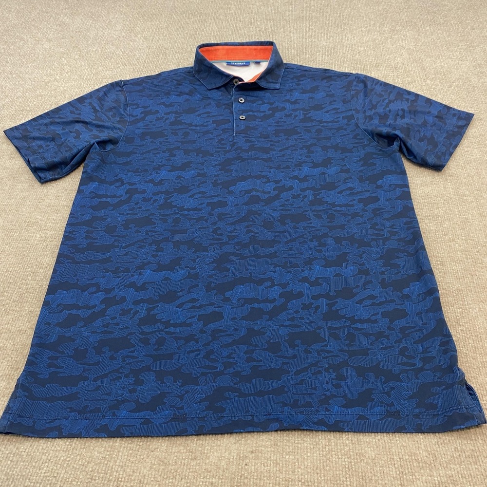 Devereux Polo Shirt Mens Medium Blue Camo Print‎ Golf Performance Stretch Top